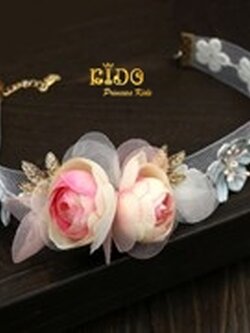 คาดผมเด็ก(หน้าร้านอยู่รัชดา)KF593เส้นคาดผมกุหลาบคู่ สีชมพู สวยหวานงานหรูมาก