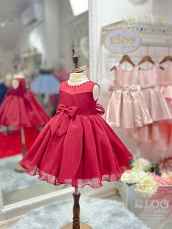 ชุดออกงานเด็ก(หน้าร้านอยู่รัชดา ลองได้ถ่ายรูปจากชุดจริง)B257สีแดง ชุดกระโปรงสั้น แต่งด้วยโบวหน้า หรูมากคะ