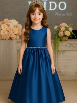 ชุดราตรีเด็ก(หน้าร้านอยู่รัชดา ลองได้ถ่ายรูปเองจากชุดจริง)W19217 สีน้ำเงิน แขนสั้น กระโปรงยาว เรียบหรู