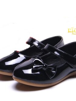 รองเท้าเด็กออกงาน(หน้าร้านอยู่รัชดา ลองได้)H117 สีดำ ติดโบว์เล็กด้านหน้า