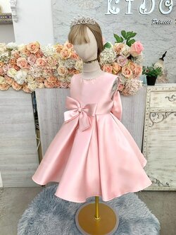 ชุดราตรีเด็ก(ร้านอยู่รัชดา ลองได้ถ่ายรูปจากชุดจริง)W19132 สีชมพู แขนสั้นติดโบว์หน้า กระโปรงสั้น น่ารัก