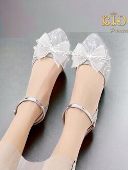 รองเท้าเด็ก(หน้าร้านอยู่รัชดา ลองได้)H142สีเงิน ประดับด้วยโบว์ใหญ่