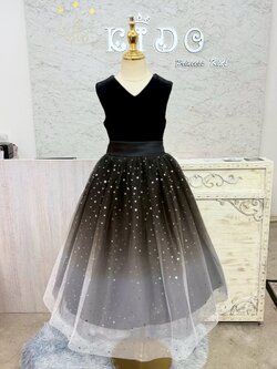 ชุดออกงานเด็ก(หน้าร้านอยู่รัชดา ลองได้ถ่ายรูปจากชุดจริง)W19263 สีดำ ทูโทน กระโปรงยาว