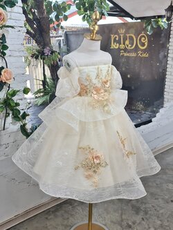 ชุดเจ้าหญิง*หน้าร้านอยู่รัชดา ลองได้ถ่ายรูปจากของจริง*W18478 สีครีม แขนระบายเปิดไหล่ กระโปรงยาว