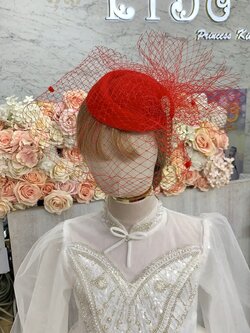 กิ๊บหมวกเด็ก(หน้าร้านอยู่รัชดา)KF598 กิ๊บหมวกเด็กสีแดงตาข่ายประดับเพชร