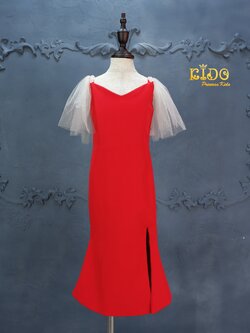 ชุดออกงานเด็ก(หน้าร้านอยู่รัชดา ลองได้ถ่ายรูปจากของจริง)W18205 สีแดง มีแขนจีบระบาย ทรงหางปลา กระโปรงยาวสี่ส่วน เรียบหรู