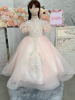 ชุดราตรีเด็ก(หน้าร้านอยู่รัชดา ลองได้ถ่ายรูปเองจากชุดจริง)W19191 สีชมพู กระโปรงยาว แขนตุ๊กตา ประดับเพชร วิ้งวั้ง