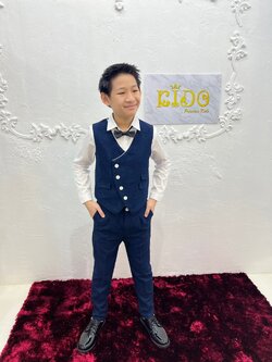 สูทเด็กผู้ชาย(หน้าร้านอยู่รัชดา ลองได้ถ่ายรูปจากชุดจริง)S173 เซ็ต4ชิ้น สีน้ำเงิน กั๊ก เสื้อเชิ๊ต หูกระต่าย กางเกงขายาว