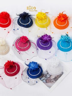 ssกิ๊บหมวกเด็ก(หน้าร้านอยู่รัชดา)KF596 กิ๊บหมวกเด็กสีขาว,สีแดง,สีดำ,สีฟ้า,สีน้ำเงิน,สีแดง,สีชมพูตาข่ายติดไข่มุขประดับดอกไม้