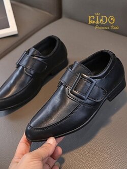 รองเท้าเด็กผู้ชาย(หน้าร้านอยู่รัชดา ลองได้)HM171 สีดำ หนังเงา คาดเข็มขัดหน้า