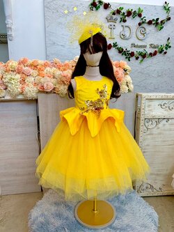 ชุดเด็กออกงาน(หน้าร้านอยู่รัชดา ลองได้ถ่ายรูปจากชุดจริง)A217สีเหลือง เอวระบาย ตกแต่งดอกไม้ดิ้นหรู กระโปรงสั้นจุดวิ้งๆ สวยหวาน ชุดเดรสเด็ก