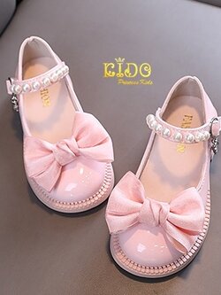 รองเท้าเด็ก(หน้าร้านอยู่รัชดา ลองได้)H185 สีชมพู โบว์หน้า คาดมุกล้อม ตรงสายรัดรองเท้า น่ารักมากคะ