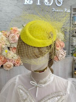 กิ๊บหมวกเด็ก(หน้าร้านอยู่รัชดา)KF598 กิ๊บหมวกเด็กสีเหลืองตาข่ายประดับเพชร
