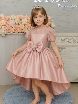 ชุดราตรีเด็ก(ร้านอยู่รัชดา ลองได้ถ่ายรูปจากชุดจริง)W19053สีชมพู หน้าสั้นหลังยาว