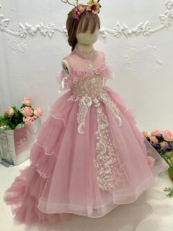 ชุดราตรีเด็ก(ร้านอยู่รัชดา ลองได้ถ่ายรูปจากของจริง)W19086 สีชมพู กระโปรงหน้ายาวหลังลาก สวยอลังการงานเจ้าหญิง