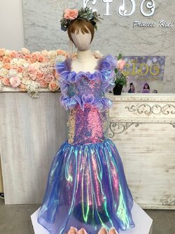 ชุดราตรีเด็ก(หน้าร้านอยู่รัชดา ลองได้ถ่ายรูปเองจากชุดจริง)W19027 สีฟ้า หางปลา ผ้าวิ้งเล่นไฟ เมอร์เมดสวยเก๋