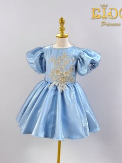 ชุดราตรีเด็ก(หน้าร้านอยู่รัชดา ลองได้ถ่ายรูปจากชุดจริง)W18578 สีฟ้า อกปักดอกไม้เฉียงแขนตุ๊กตากระโปรงสั้นน่ารัก