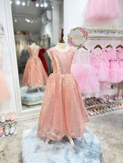 ชุดออกงานเด็ก*หน้าร้านอยู่รัชดา ลองได้ถ่ายรูปจากของจริง*W18467สีชมพู กระโปรงยาว สวยหรู