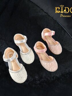 sรองเท้าเด็ก(หน้าร้านอยู่รัชดา ลองได้)H033 สีเงิน สีชมพูประดับมุก ทรงเปิดข้าง น่ารักมากๆคะ