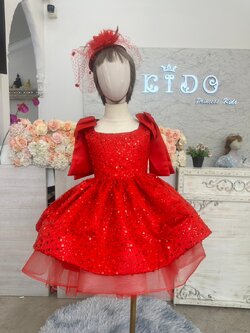 ชุดราตรีเด็ก(หน้าร้านอยู่รัชดา ลองได้ถ่ายรูปจากชุดจริง)W18930 สีแดง ประดับโบว์ไหล่ น่ารักสุดๆ