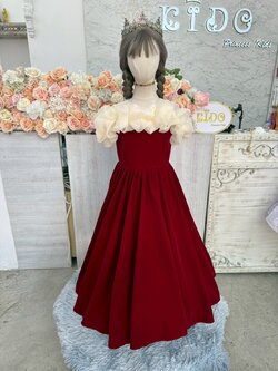 ชุดราตรีเด็ก(หน้าร้านอยู่รัชดา ลองได้ถ่ายรูปจาชุดจริง)8W18823 สีแดง หน้าอกติดระบาย ชุดยาวผ้ากำมะหยี่ น่ารักสวยหรู