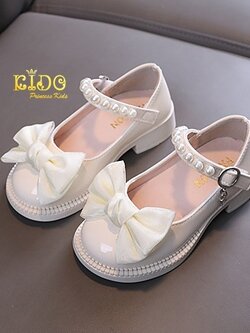 รองเท้าเด็ก(หน้าร้านอยู่รัชดา ลองได้)H185 สีครีม โบว์หน้า คาดมุกล้อม ตรงสายรัดรองเท้า น่ารักมากคะ