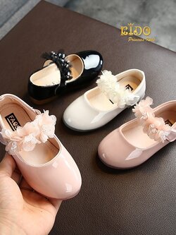 sรองเท้าเด็ก ควรเผื่อ1ซมจากยาวเท้า(ร้านอยู่รัชดา ลองได้)H090สีขาว สีโอรส สีดำ หนังแก้ว แต่งดอกไม้