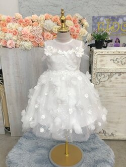 ชุดราตรีเด็ก(หน้าร้านอยู่รัชดา ลองได้ถ่ายรูปเองจากชุดจริง)W19006 สีเงิน กระโปรงสั้น แขนตุ๊กตา คอเหลี่ยมประดับมุก