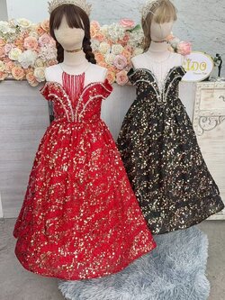 sชุดราตรีเด็ก(หน้าร้านอยู่รัชดา ลองได้ถ่ายรูปเองจากชุดจริง)W19183 สีแดง ดำ กระโปรงยาว เปิดไหล่ ติดเกร็ดวิ้งทอง เก๋ไก๋