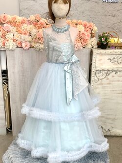 ชุดราตรีเด็ก(หน้าร้านอยู่รัชดา ลองได้ถ่ายรูปจากชุดจริง)W18837 สีฟ้าอ่อน คอติดโบว์หน้าอกประดับเพชร กระโปรงยาววิ้งๆ สวยหรู