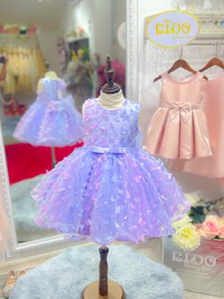 ชุดออกงานเด็ก(หน้าร้านอยู่รัชดา ลองได้ถ่ายรูปจากชุดจริง)B259 สีม่วง ประดับผีเสื้อทั้งชุด กระโปรงสั้นฟู สีสดใสน่ารัก