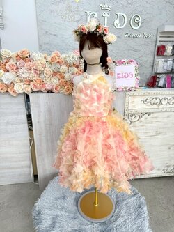 ชุดราตรีเด็ก(หน้าร้านอยู่รัชดา ลองได้ถ่ายรูปเองจากชุดจริง)W19143 สีโอรส กระโปรงสั้น คอติด ดอกไม้น่ารักๆติดรอบชุด