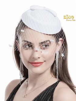 กิ๊บหมวกเด็ก(หน้าร้านอยู่รัชดา)KF599 สีขาวโบว์ตาข่ายประดับมุข