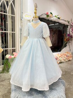 ชุดราตรีเด็ก(หน้าร้านอยู่รัชดา ลองได้ถ่ายรูปจากชุดจริง)W18762สีฟ้า แขนยาวตุ๊กตา ชุดยาวเรียบ น่ารักสวยหรู