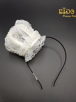 คาดผมเด็ก(หน้าร้านอยู่รัชดา)KF12 ที่คาดผมมงกุฎลูกไม้ ติดมุกล้อมรอบ สีขาว