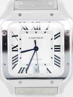 ** Sold ** นาฬิกา Cartier Santos De Cartier Watch Large Model in Stainless Steel Automatic Movement Interchangeable Metal and Leather Bracelets Ref.WSSA0018 (Used) +กล่องและการ์ดไทย2022