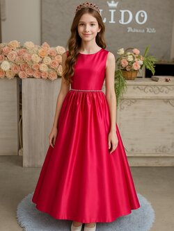 ชุดราตรีเด็ก(หน้าร้านอยู่รัชดา ลองได้ถ่ายรูปเองจากชุดจริง)W19217 สีแดง แขนสั้น กระโปรงยาว เรียบหรู