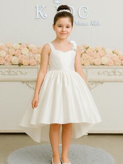 ชุดราตรีเด็ก ชุดเจ้าหญิง (*หน้าร้านอยู่รัชดา*)W19205 สีขาว กระโปรงหน้าสั้นหลังยาว สายเดี่ยว สวยน่ารักมาก