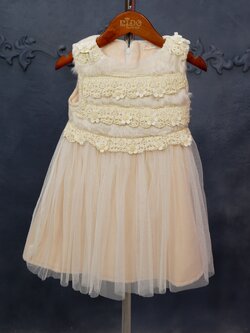 ชุดกันหนาวเด็ก *มีหน้าร้าน ตรงปก พร้อมส่ง*Z3345 สีครีม อกขนฟูสลับลูกไม้ กระโปรงพริ้วๆสวยน่ารัก