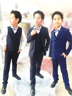 Sสูทเด็กผู้ชาย(หน้าร้านอยู่รัชดา ลองได้ถ่ายรูปจากชุดจริง)S132เซ็ตสูท5ชิ้น สูท เสื้อเชิ้ต กั๊ก กางเกง หูกระต่าย สีน้ำเงิน สีฟ้า