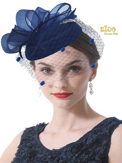 คาดผมเด็ก(หน้าร้านอยู่รัชดา)KF597 หมวกคาดผมเด็กสีน้ำเงินโบว์ตาข่ายประดับมุขปีกขนนก