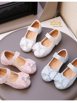 sรองเท้าเด็ก(หน้าร้านอยู่รัชดา ลองได้)H187 สีเงิน ชมพู ฟ้า ติดโบว์สีสวย เกร็ดวิ้งๆ