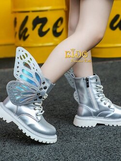 บูทเด็ก(หน้าร้านอยู่รัชดา ลองได้)H173 สีเทา ด้านหน้าร้อยเชือกข้อสั้น ติดปีกผีเสื้อ