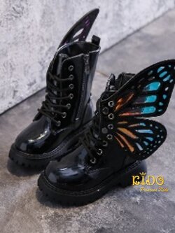 บูทเด็ก(หน้าร้านอยู่รัชดา ลองได้)H173 สีดำ ด้านหน้าร้อยเชือกข้อสั้น ติดปีกผีเสื้อ