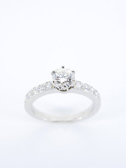 แหวน Tiffany & Co. The Tiffany Setting Solitaire ring with a Pave Diamond Band Platinum950 with 0.54carat H VVS2 diamond ไซส์ 49# (Used) +กล่องและใบเซอร์