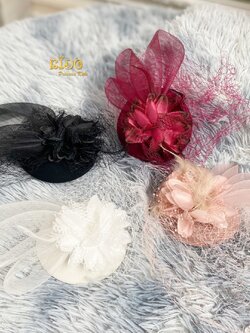 ssกิ๊บหมวกเด็ก(หน้าร้านอยู่รัชดา)KF600 กิ๊บหมวกเด็กสีชมพู,สีดำ,สีขาว,สีแดงเข้มตาข่ายดอกไม้ประดับขนนก