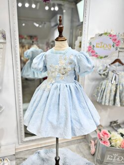 ชุดราตรีเด็ก(หน้าร้านอยู่รัชดา ลองได้ถ่ายรูปจากชุดจริง)W18524 สีฟ้า แขนตุ๊กตา กระโปรงสั้นน่ารัก