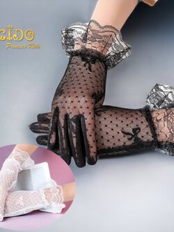 Sถุงมือเด็ก(มีหน้าร้านอยู่รัชดา)GS010 สีดำ สีขาว ลูกไม้ลายโบว์