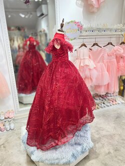 ชุดราตรีเด็ก*หน้าร้านอยู่รัชดา ลองได้ถ่ายรูปจากของจริง*W18480สีแดง กระโปรงหน้ายาวหลังยาวลากพื้น