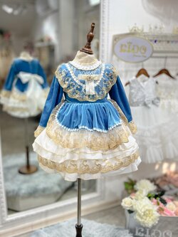 ชุดราตรีเด็ก(หน้าร้านอยู่รัชดา ลองได้ถ่ายรูปจากชุดจริง)W18405สีฟ้า กระโปรงสั้น แขนยาว ดูเป็นเจ้าหญิงตัวน้อยน่ารักสุดๆ